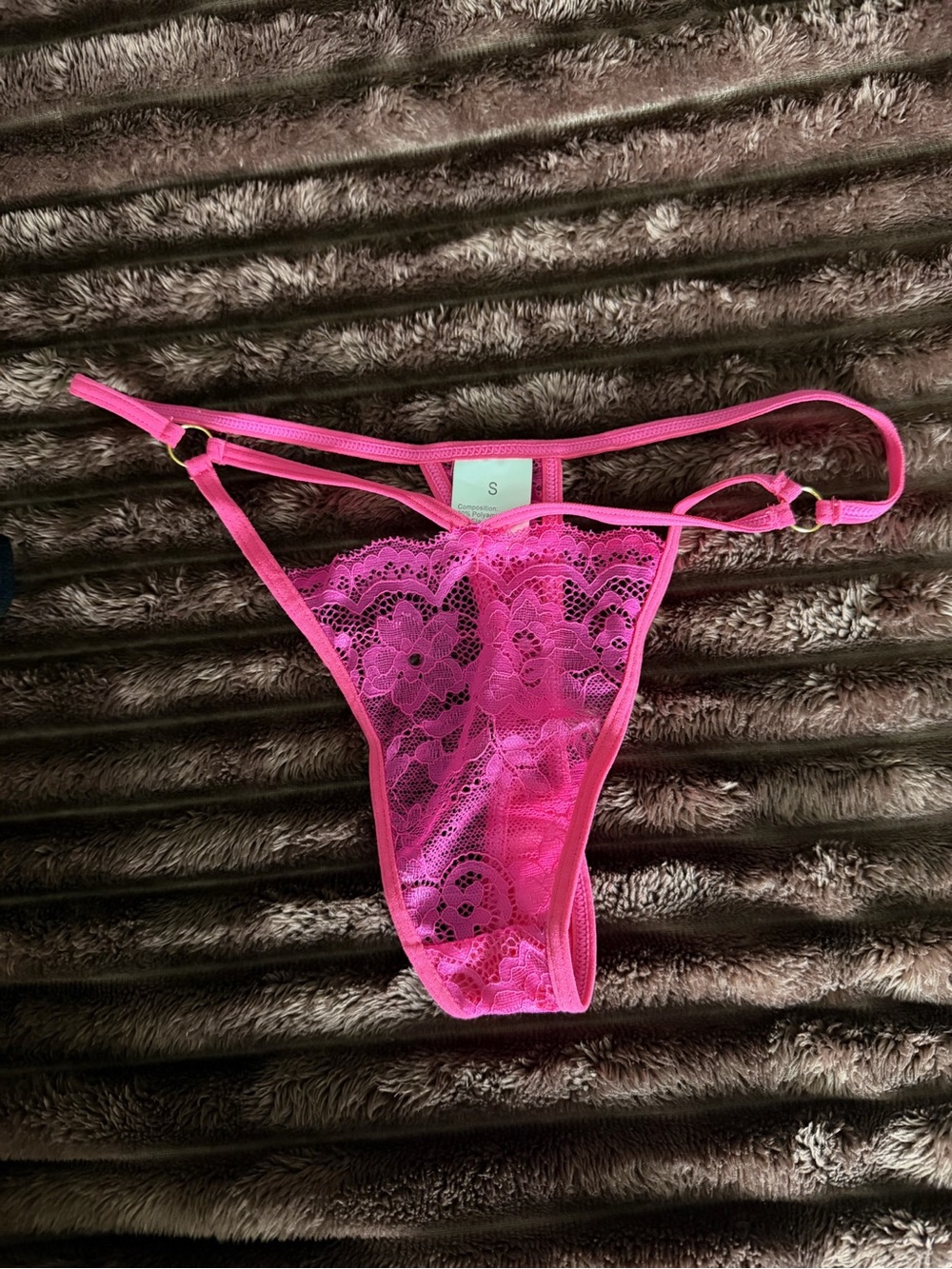 Hot Pink Lace Strappy Thong, size S/M